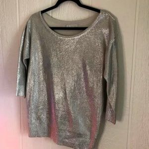 HINGE SILVER METALLIC SCOOP NECK SWEATER SZ. M